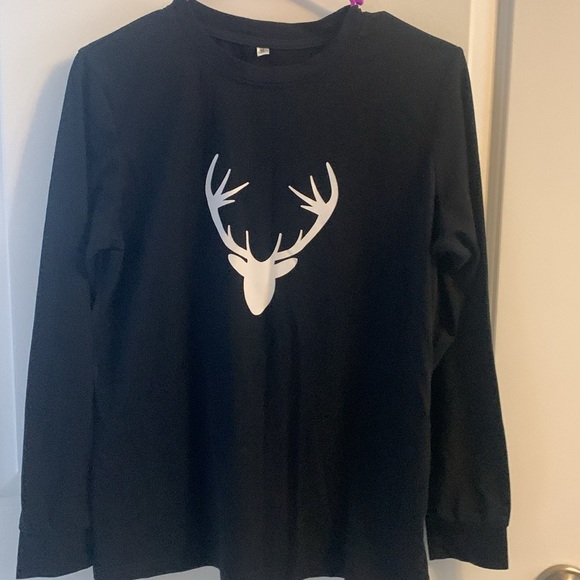 Unisex XL & Medium Black Long Sleeve Shirts with White Deer Silhouette, Preloved - Picture 1 of 2